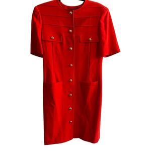Vintage Maurice Daquin Paris Mod Button Up Mini shift Dress Red Gold Size 8